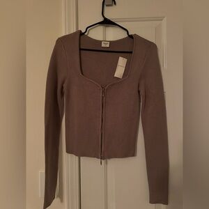 Abercrombie & Fitch - Taupe Long Sleeve Zip-Up Cardigan